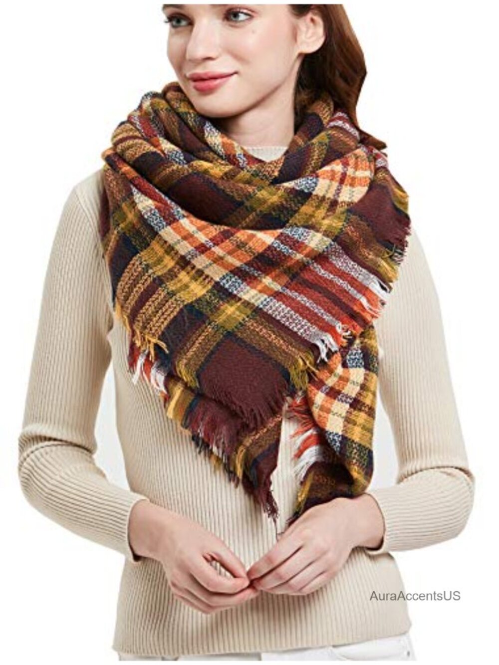 Wool Plaid Square Shawl Wrap Blanket Scarf Winter Warm Large Infinity